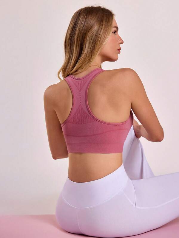 Seamless Women's Solid Color Everyday Fitness Sports Bra, Racerback Seamless Women's Solid Color Everyday Fitness Sports Bra, Racerback