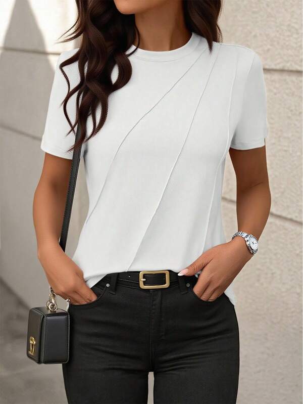 Women's Summer Solid Color Round Neck Short Sleeve Casual T-Shirt Women's Summer Solid Color Round Neck Short Sleeve Casual T-Shirt