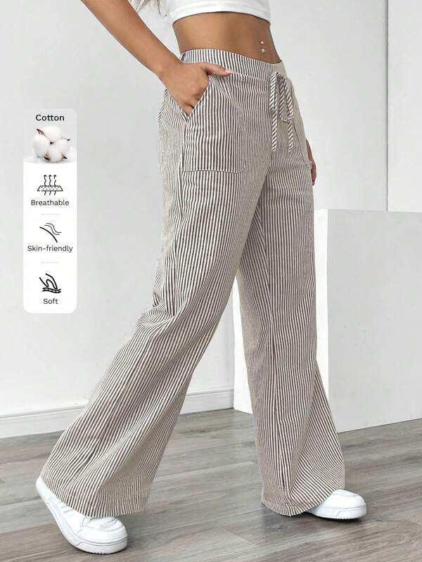 Women's Blue Striped Low Rise Wide Leg Pants, Casual and Resort Wear Women's Blue Striped Low Rise Wide Leg Pants, Casual and Resort Wear