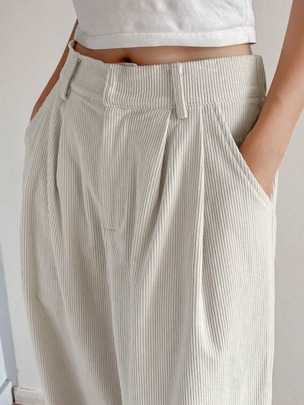 Women's Solid Color Loose Pocket Wide Leg Corduroy Pants Fall and Winter