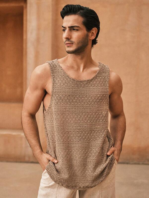 Men's knitted casual hollow solid color mesh sleeveless vest, suitable for summer and vacation Men's knitted casual hollow solid color mesh sleeveless vest, suitable for summer and vacation