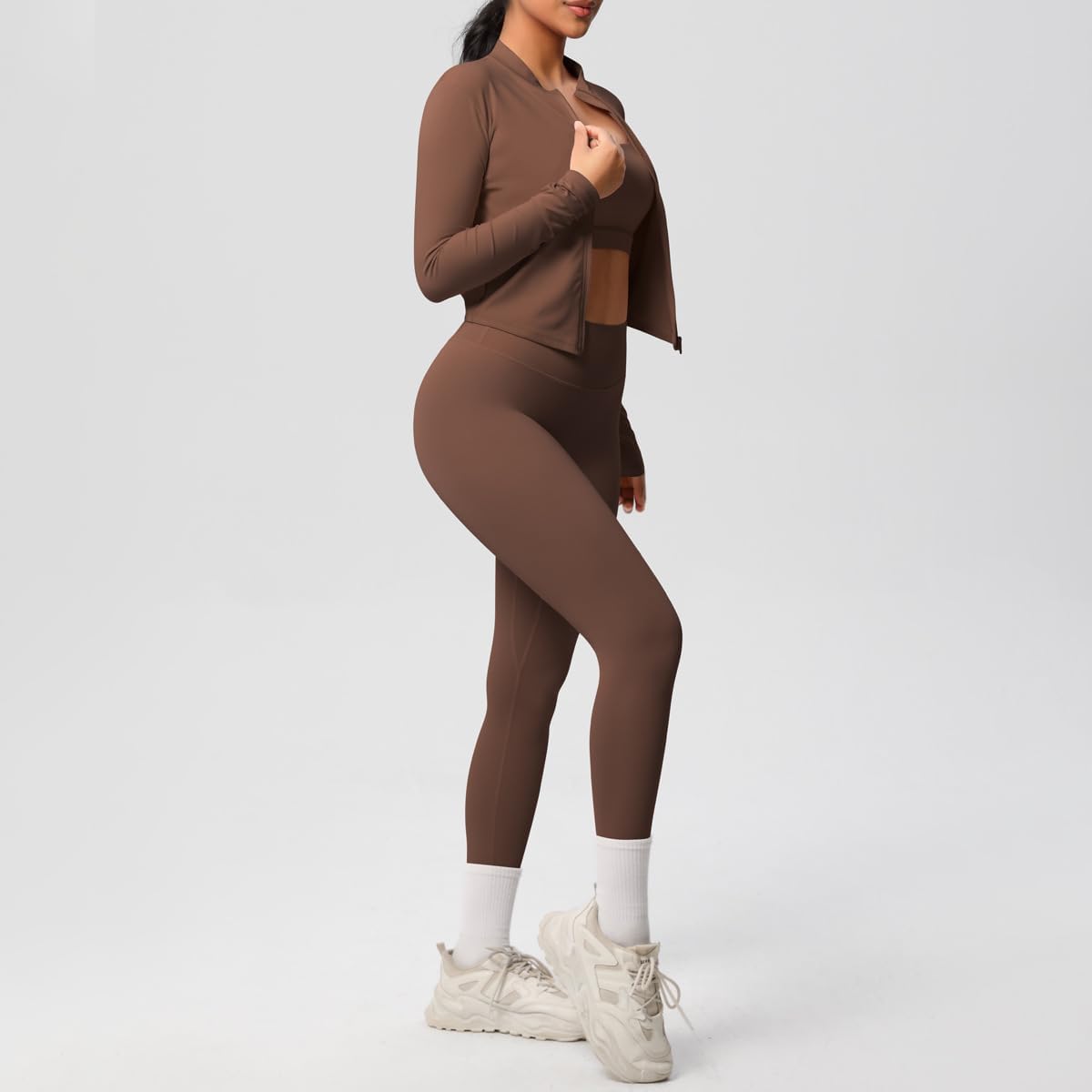 3 Piece Workout Sets for Women Brushed Sports Bra Jacket and Leggings 3 Piece Workout Sets for Women Brushed Sports Bra Jacket and Leggings