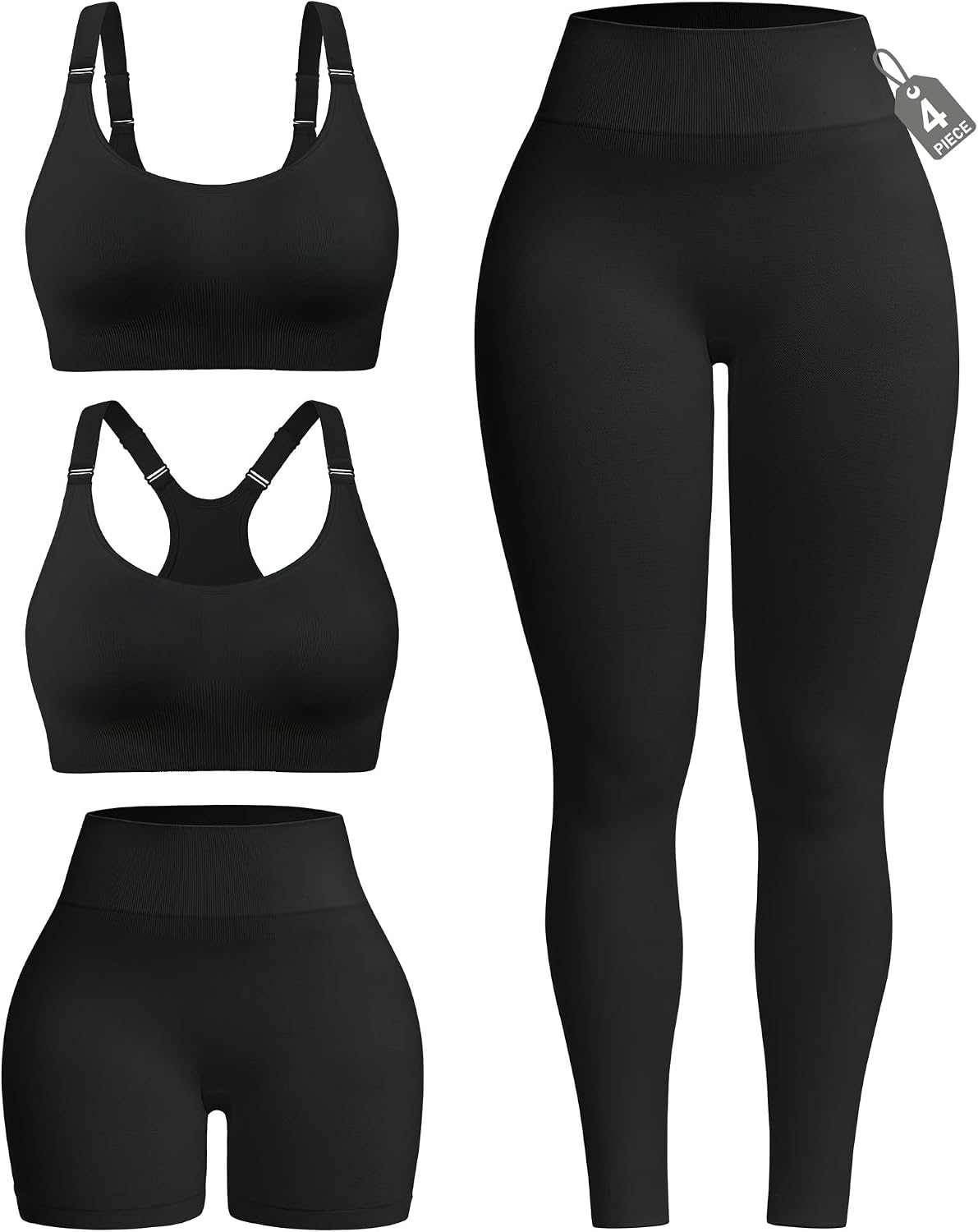 4 Piece Workout Sets for Women with Shorts Leggings and Two Sports Bras 4 Piece Workout Sets for Women with Shorts Leggings and Two Sports Bras