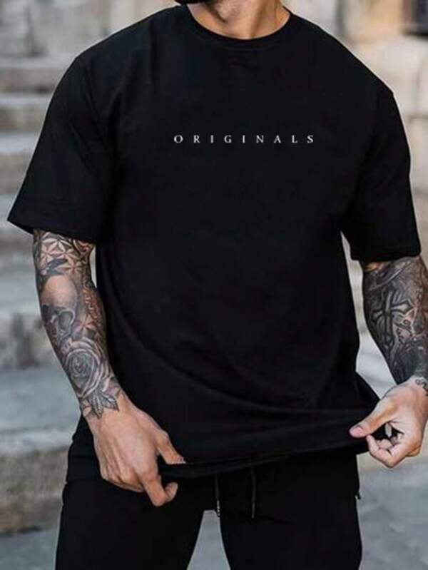 Men's plus size monogram printed short sleeve fashionable t-shirt for going out Men's plus size monogram printed short sleeve fashionable t-shirt for going out