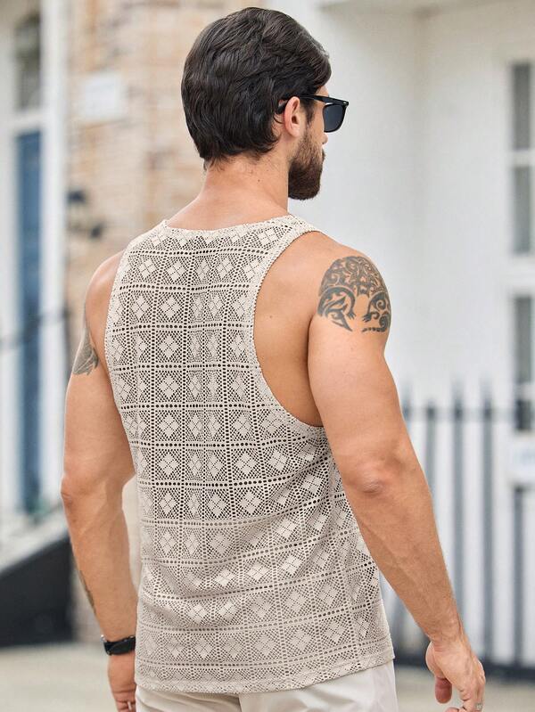 Men's Casual Argyle Pattern Knitted Jacquard Slim Fit Sleeveless Tank Top